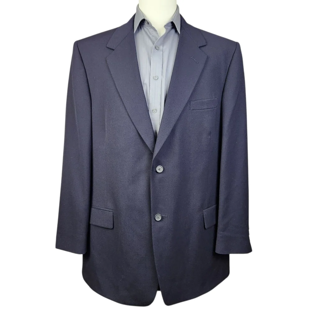 VTG Evan Picone Mens Size 46L Navy Blue  Two Button All Wool Blazer